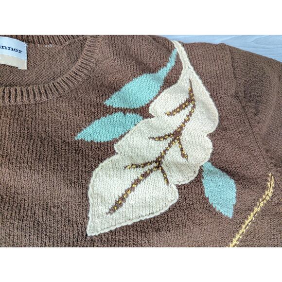 Vintage Alfred Dunner Sweater Plus Size 3X XXX Floral Beaded Embroidered Brown - Picture 4 of 10